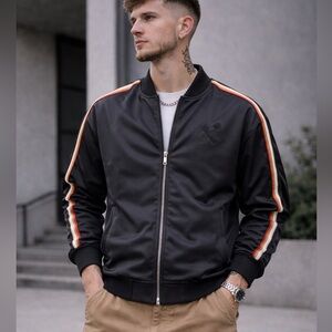 Survival men’s Track Jacket size XL Black striped sleeves Full Zip‎ Streetwear